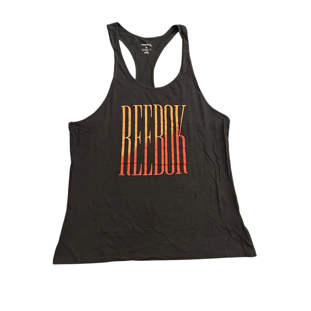 Reebok Tank Top Womens XL Black‎ Excellent Racerback Graphic Logo Workout Shirt
